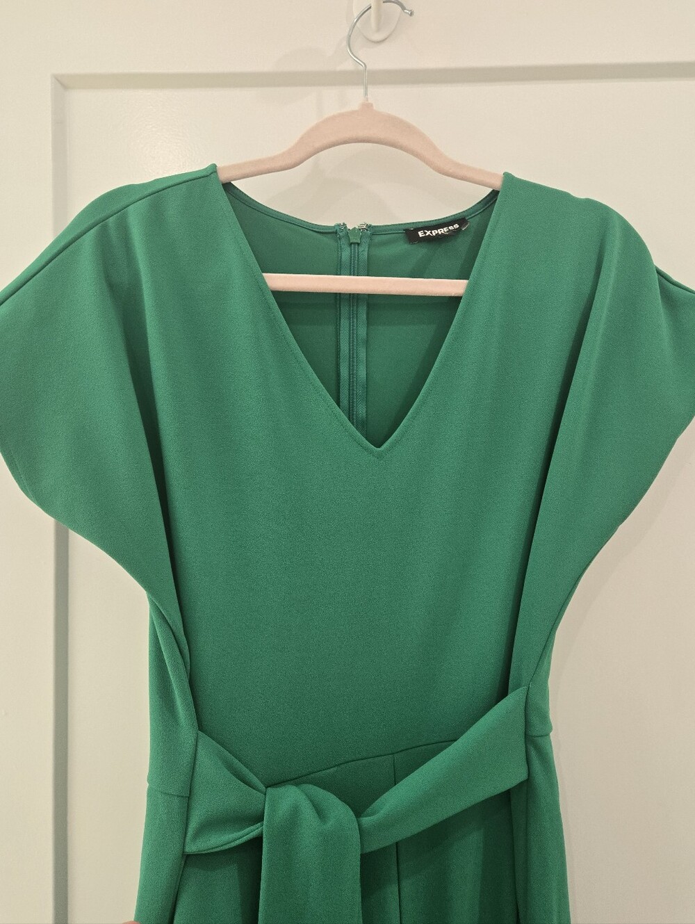 Express Emerald Green V-Neck Tie-Waist Jumpsuit - Picture 5 of 12